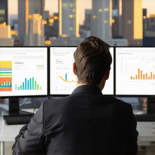 Expert Analyzing Lexington Local SEO Data SEO expert reviewing local SEO analytics with Lexington city skyline in background.