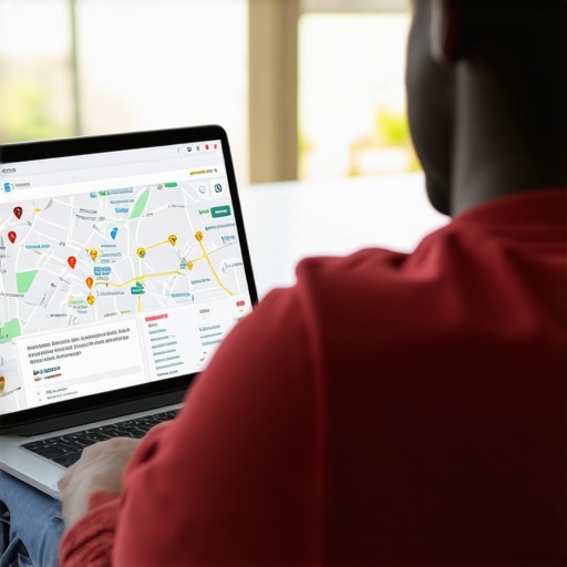 Lexington Business Owner Analyzing SEO Data Business owner studying local SEO analytics and Kentucky maps for better Google Maps ranking.