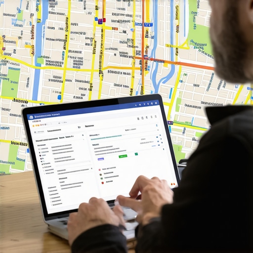 A person reviewing local SEO data on a laptop with Lexington city map in background.