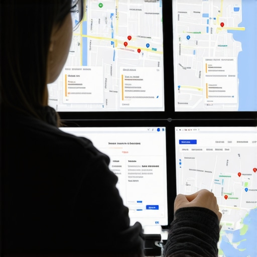 Analyzing Local SEO Data A person working on digital devices analyzing local SEO metrics and Google Maps data.