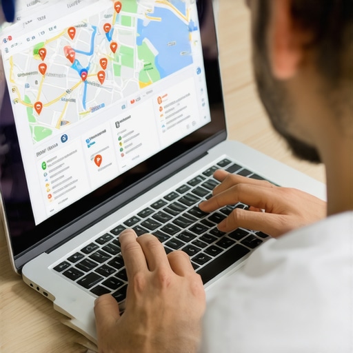 A person working on local SEO strategies for Lexington Kentucky on a laptop with maps and charts