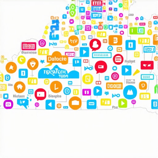 Map of Kentucky highlighting Lexington with SEO icons indicating ranking strategies