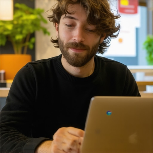 Business owner updating Google My Business profile on a laptop in Lexington
