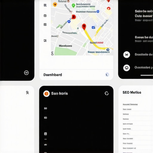 Business owner analyzing Google Maps rankings and SEO metrics on a laptop.