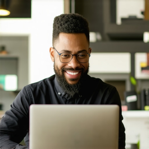 Lexington business owner editing Google My Business profile on laptop