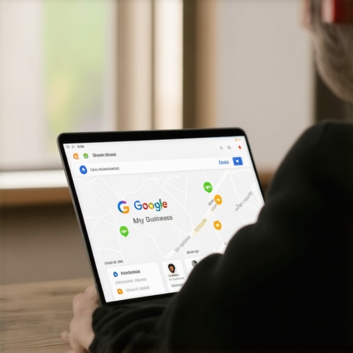 Digital marketing professional updating Kentucky Google My Business profile on laptop.