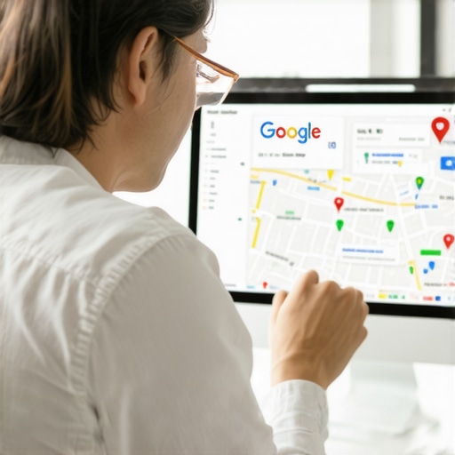 Digital marketing expert analyzing Google Maps data on a computer screen for a Kentucky business.