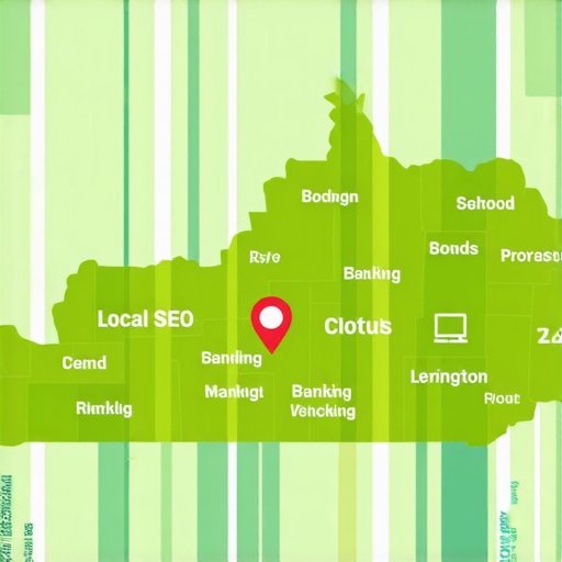 Digital illustration showing Kentucky map with icons representing SEO tools and ranking data for Lexington.