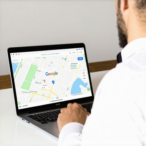 Business owner analyzing Google Maps with Kentucky map in background