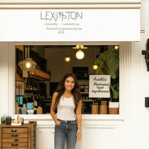 Genuine storefront of a Lexington business with signage and customers