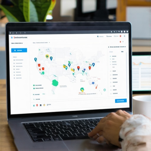 Person reviewing local SEO analytics and Kentucky maps on laptop