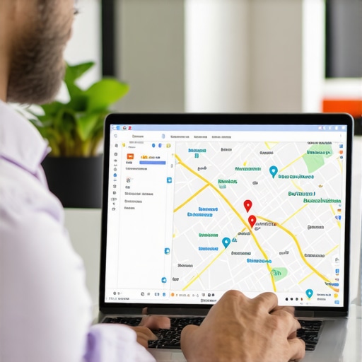 SEO professional reviewing Kentucky Google Maps ranking data with landmarks in background.