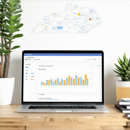 Laptop showing SEO analytics with Kentucky map background