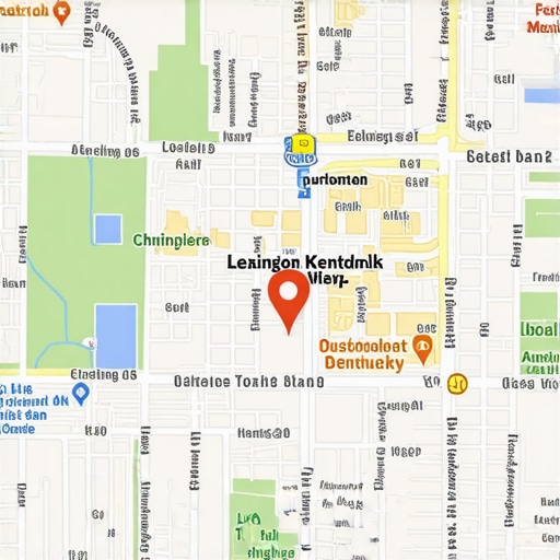 Map of Lexington Kentucky highlighting local business locations and Google Map pins.